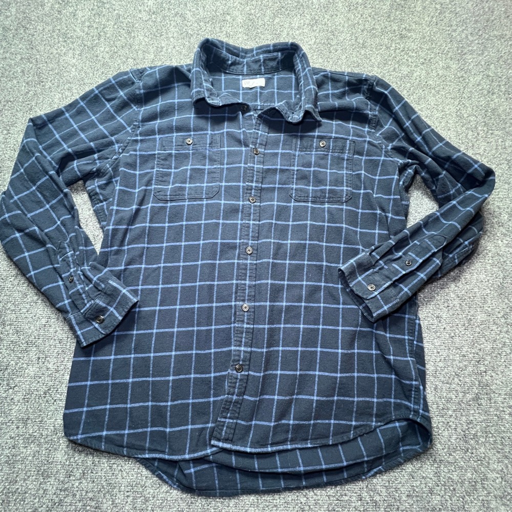 Gap Mens XXL Flannel Shirt Navy Blue Windowpane Plaid Long Sleeve Gorpcore Camp